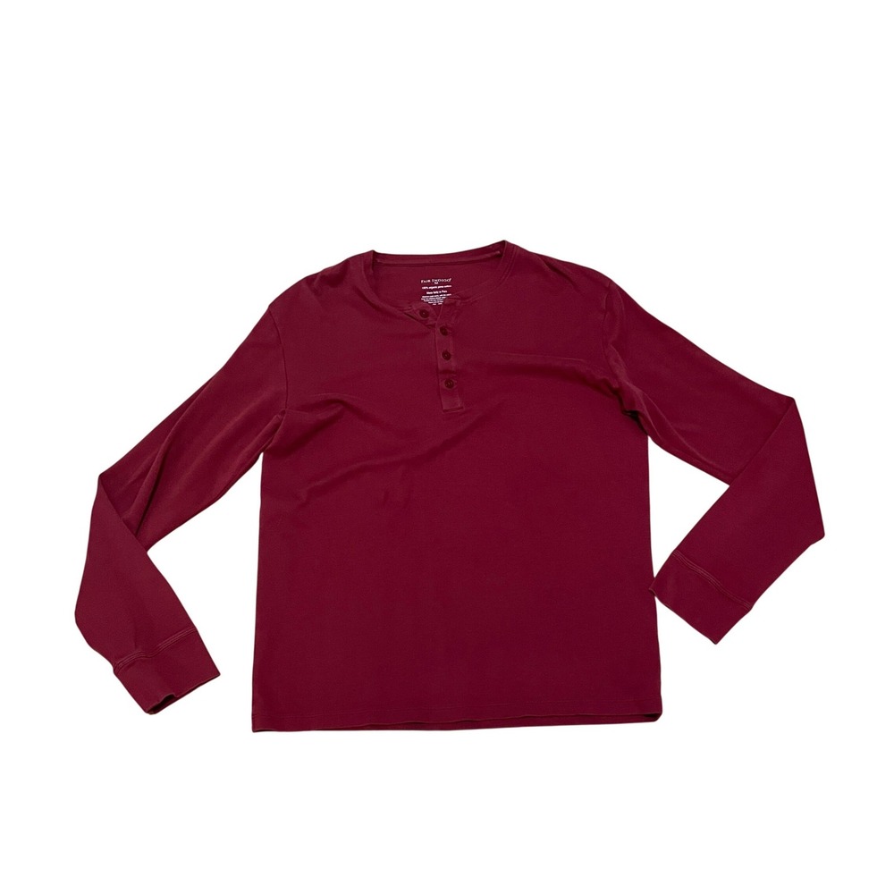 Fair Indigo Men's M Organic Pima Cotton Long Sleeve Henley Burgundy Red Layering
